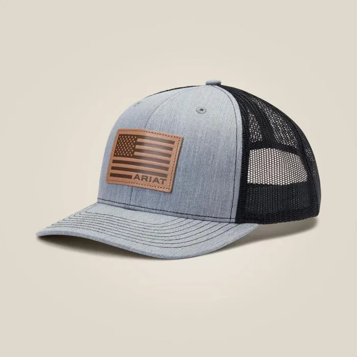 Men Hats and Caps Ariat Flag Patch Cap Greybrown