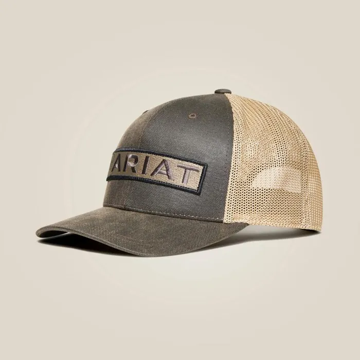 Men Hats and Caps Ariat Long Rectangle Logo Patch Cap Brown