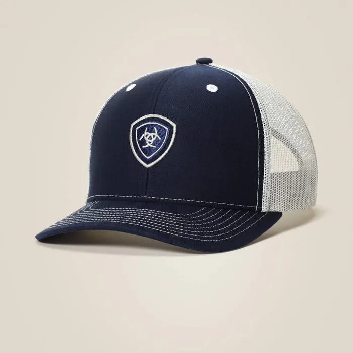 Men Hats and Caps Ariat Navy Shield Mesh Snap Back Cap Navy