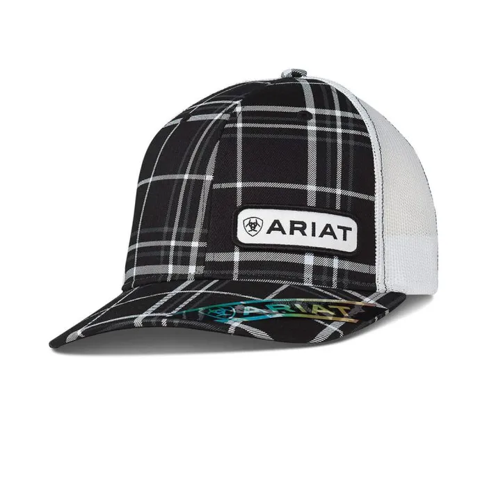 Men Hats and Caps Ariat Offset Logo Cap Black Plaid