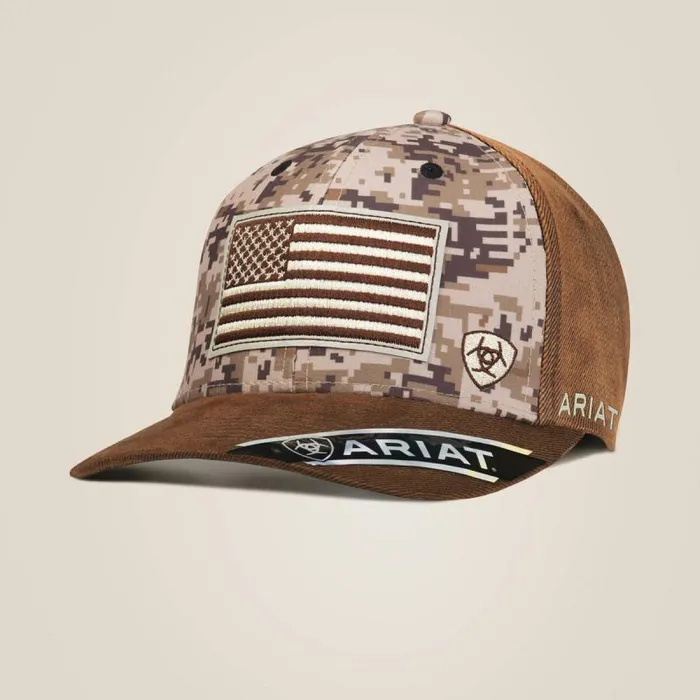 Men Hats and Caps Ariat Patriot Snapback Cap Brown