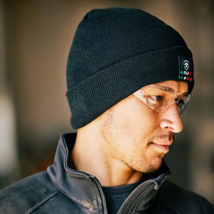 Men Hats and Caps Ariat Rebar Mexican Flag Patch Beanie Black Men Hats and Caps Ariat Rebar Mexican Flag Patch Beanie Black