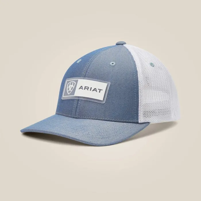 Men Hats and Caps Ariat Rectangle Logo Patch Cap Light Blue