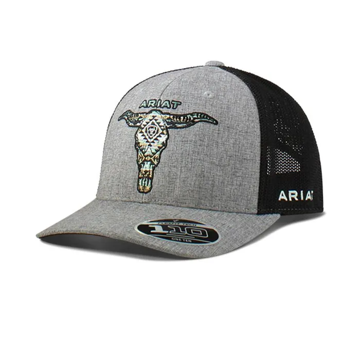 Men Hats and Caps Ariat Southwest Embroidered Skull Cap Sliver