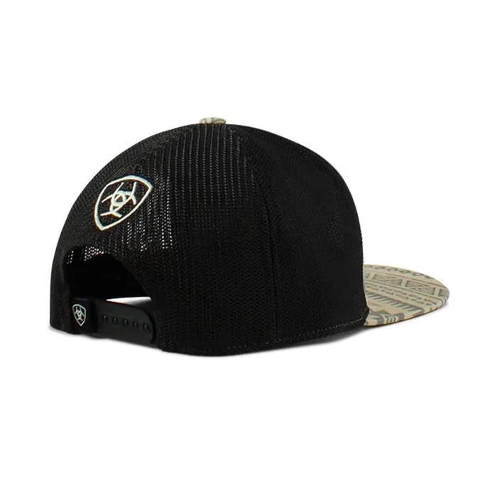 Men Hats and Caps Ariat Southwest Print Logo Patch Cap Beigekhaki