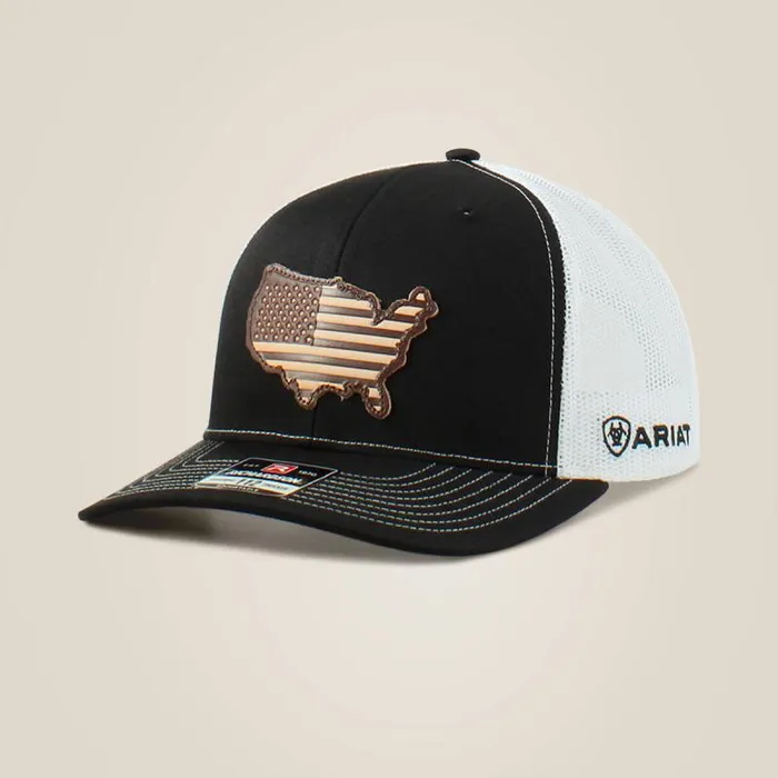 Men Hats and Caps Ariat Usa Flag Patch Logo Cap Black