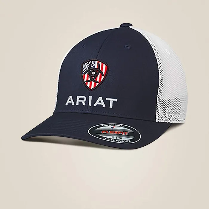 Men Hats and Caps Ariat Usa Flag Shield Logo Cap Navy