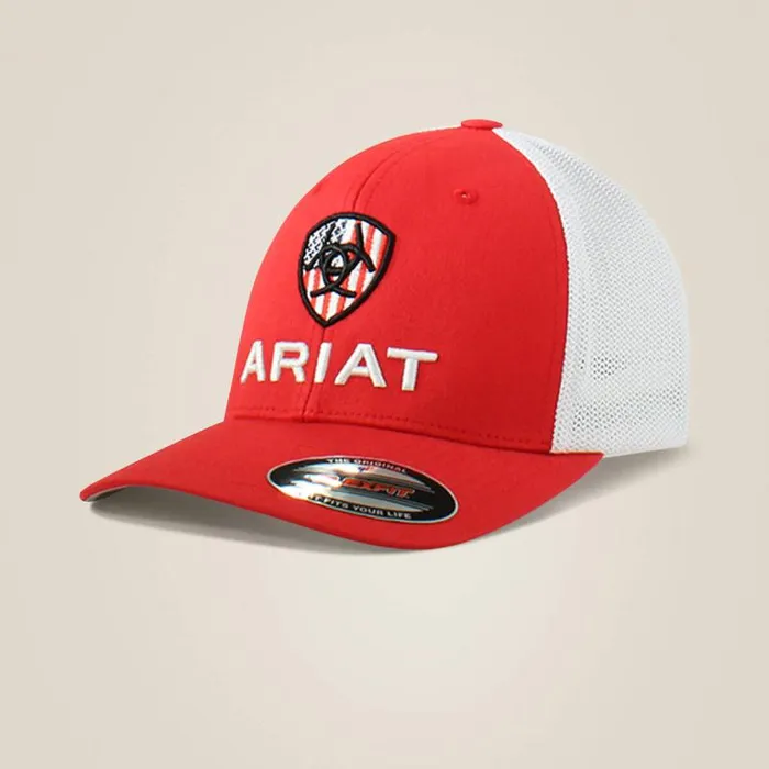 Men Hats and Caps Ariat Usa Flag Shield Logo Cap Red