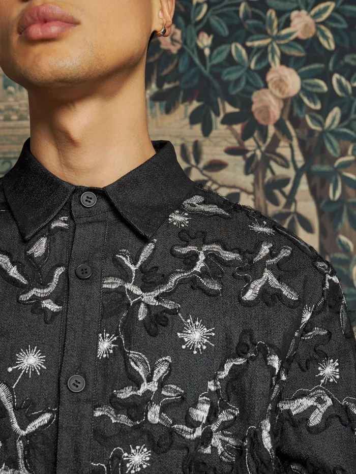 Men Honeycomb Denim Over Shirt Graphite Sister Jane Shirts