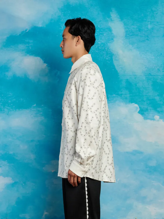 Men Honeycomb Printed Shirt Vintage Cream Sister Jane Shirts