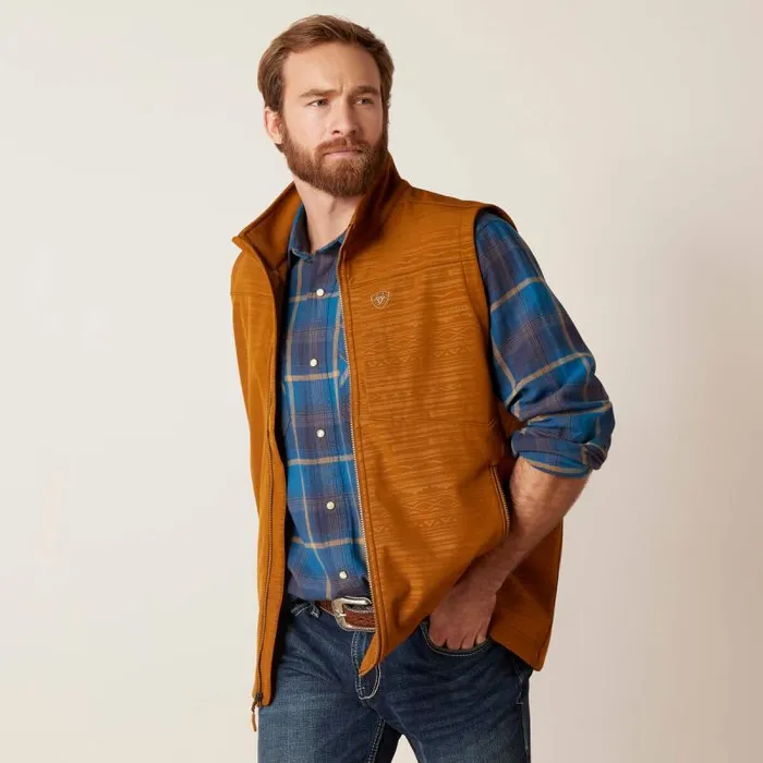 Men Jackets and Vests Ariat Logo 20 Softshell Vest Chestnut Embossed