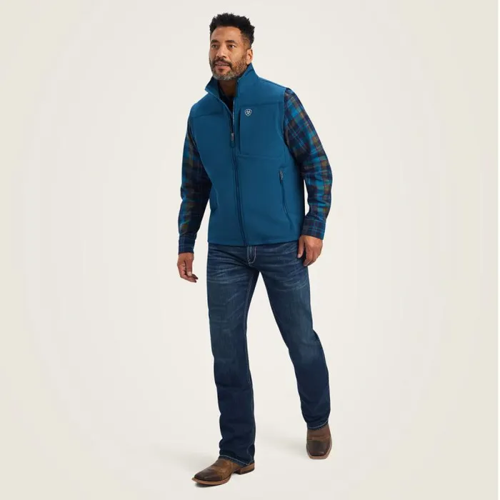 Men Jackets and Vests Ariat Logo 20 Softshell Vest Majolica Blue Men Jackets and Vests Ariat Logo 20 Softshell Vest Majolica Blue