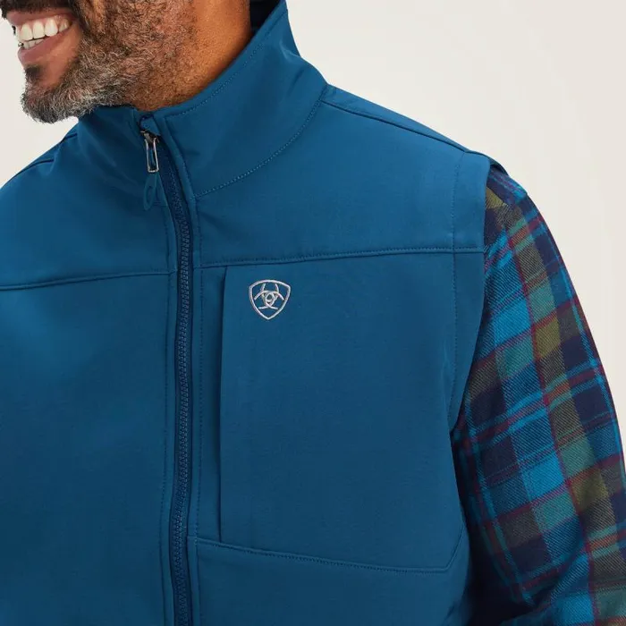 Men Jackets and Vests Ariat Logo 20 Softshell Vest Majolica Blue Men Jackets and Vests Ariat Logo 20 Softshell Vest Majolica Blue
