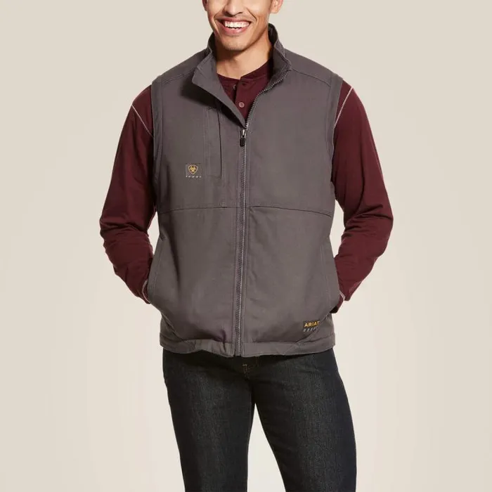Men Jackets and Vests Ariat Rebar DuraCanvas Vest Rebar Grey