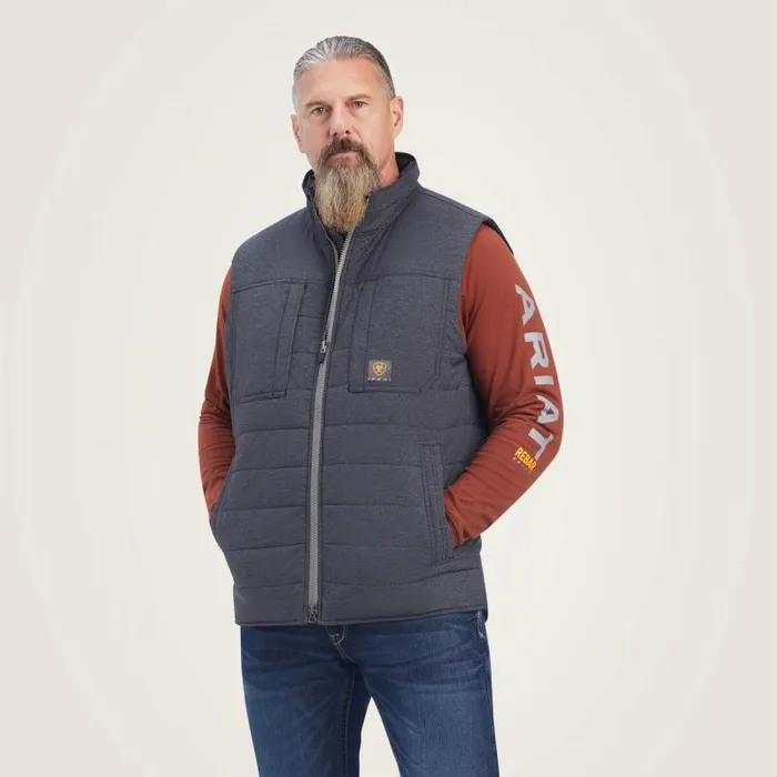 Men Jackets and Vests Ariat Rebar Valiant Stretch Canvas Water Resistant Insulated Vest Charcoal Heather