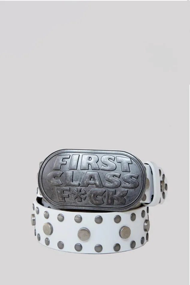 Men Jaded London Accessories First Class White Leather Belt