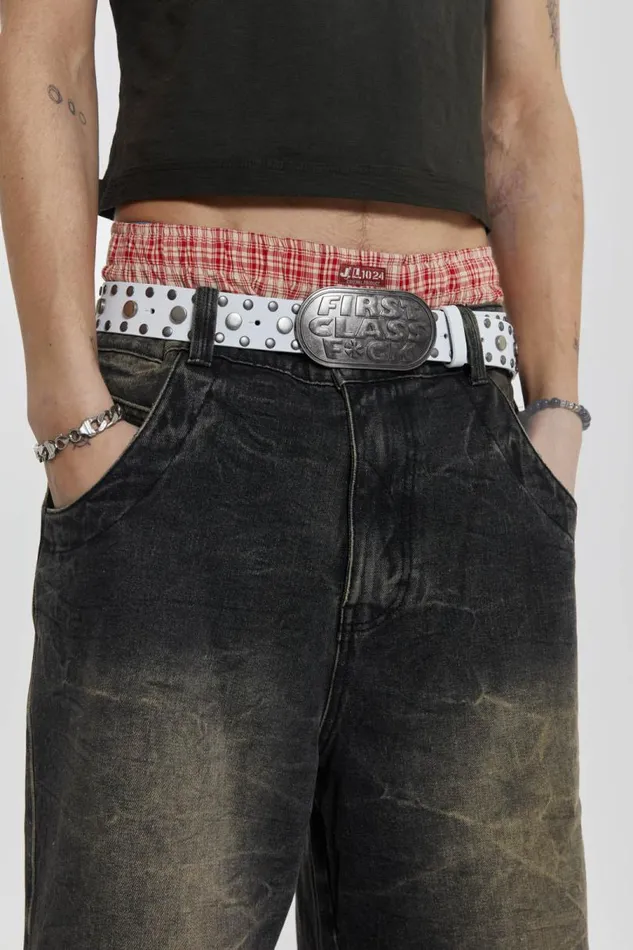 Men Jaded London Accessories First Class White Leather Belt
