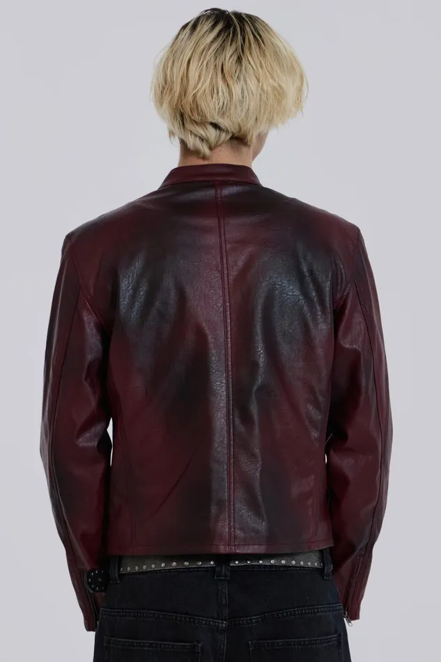 Men Jaded London Denim and Jeans Oxblood Piston Jacket