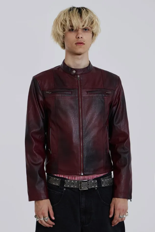 Men Jaded London Denim and Jeans Oxblood Piston Jacket