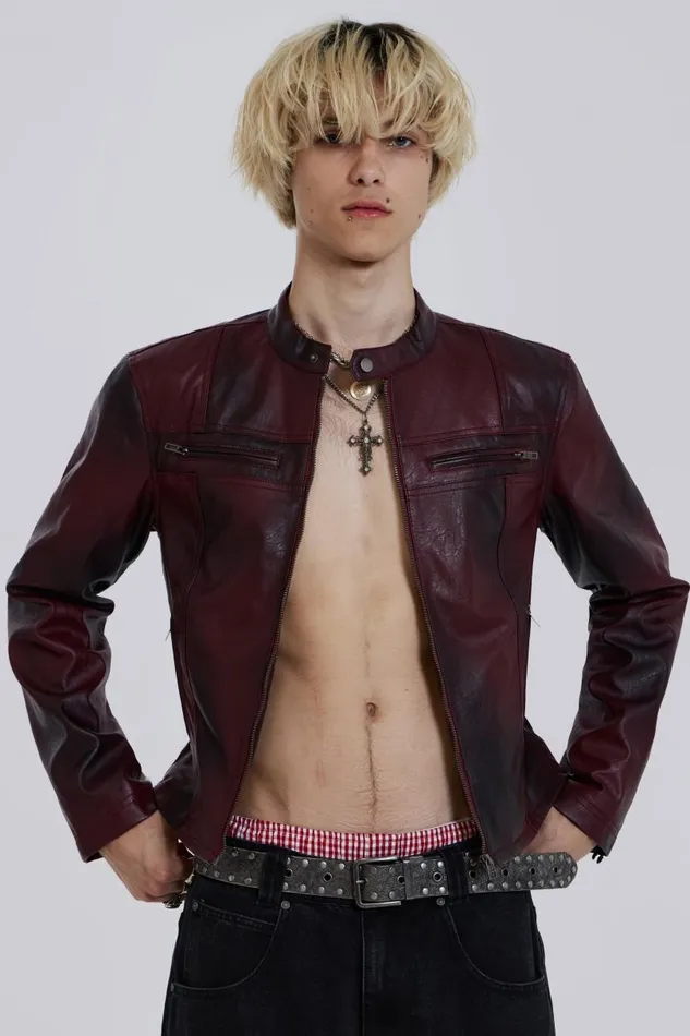 Men Jaded London Denim and Jeans Oxblood Piston Jacket