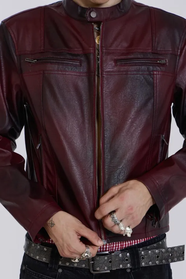 Men Jaded London Denim and Jeans Oxblood Piston Jacket