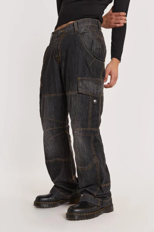Men Jaded London Jeans Black Millennium Cargo Jeans