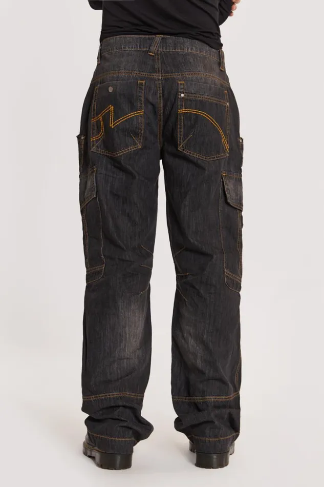 Men Jaded London Jeans Black Millennium Cargo Jeans