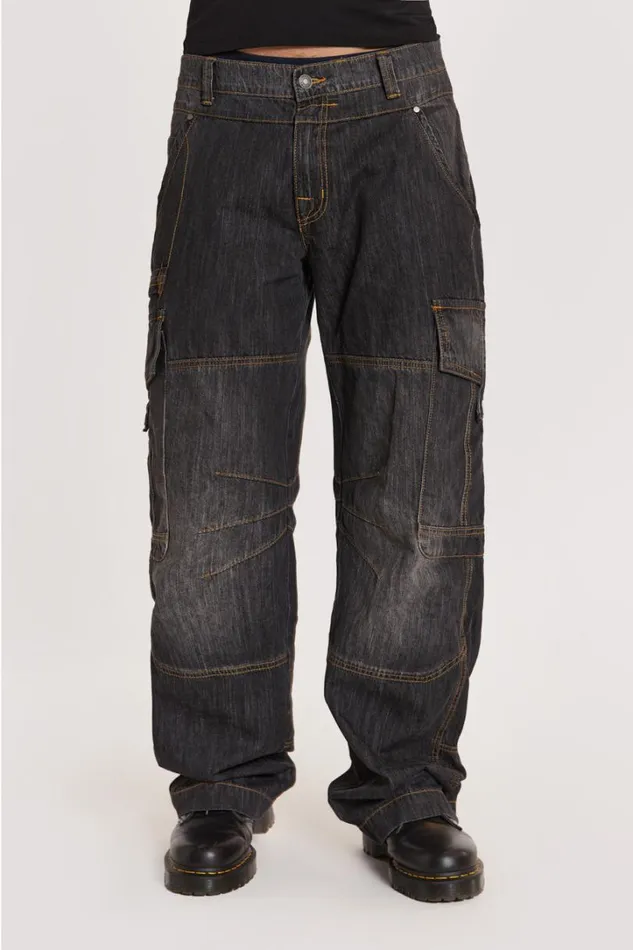 Men Jaded London Jeans Black Millennium Cargo Jeans
