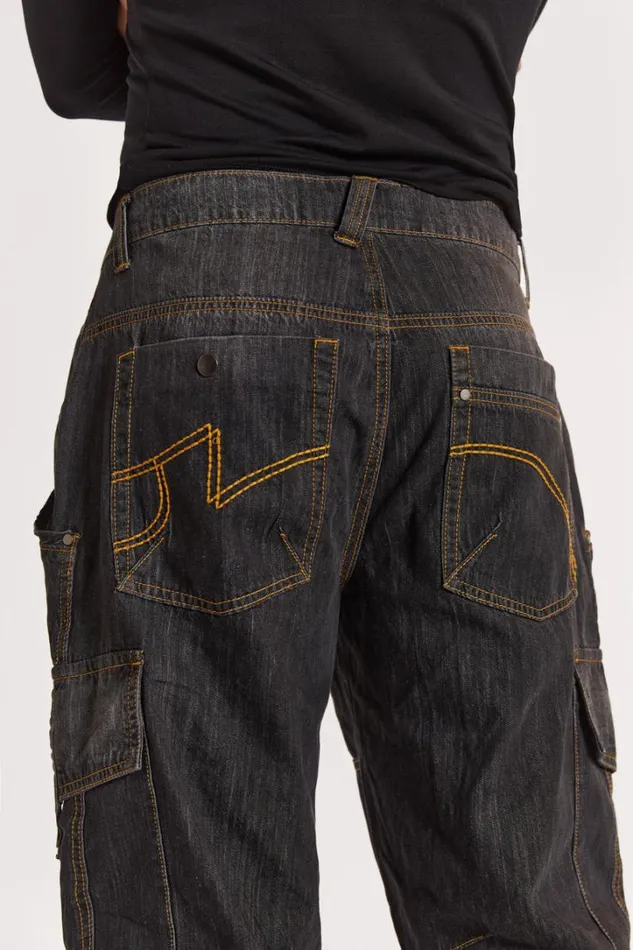 Men Jaded London Jeans Black Millennium Cargo Jeans