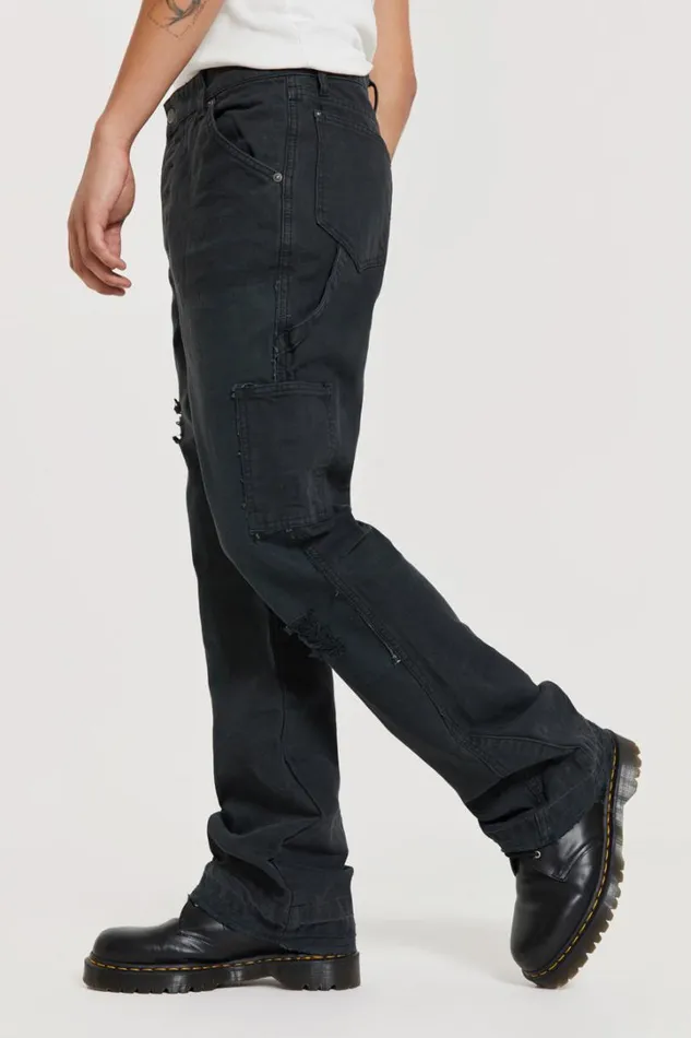 Men Jaded London Jeans Vintage Black Rodeo Flared Carpenters
