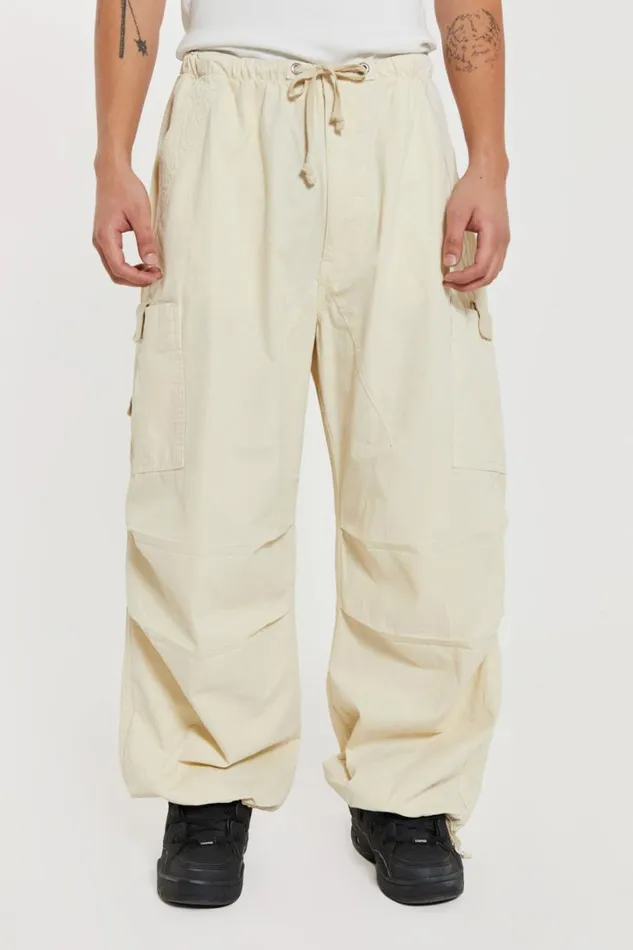 Men Jaded London Parachute Pants Ecru Parachute Cargo Pants