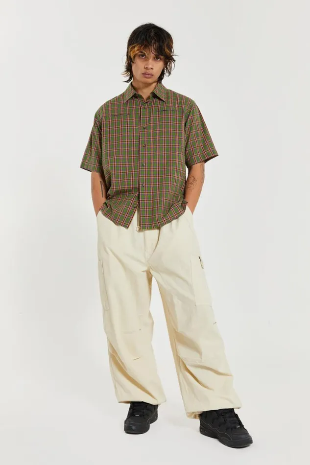 Men Jaded London Parachute Pants Ecru Parachute Cargo Pants