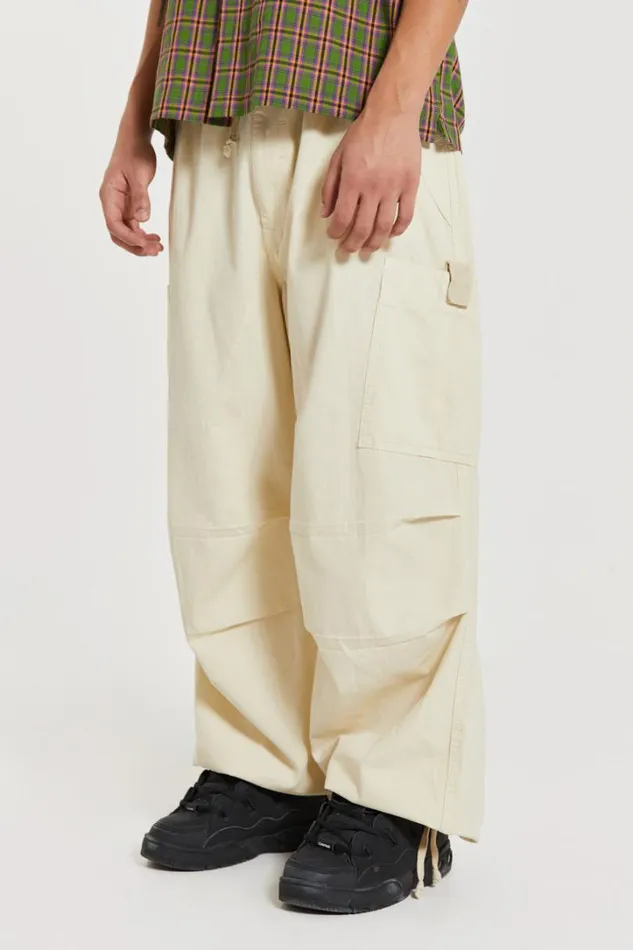 Men Jaded London Parachute Pants Ecru Parachute Cargo Pants