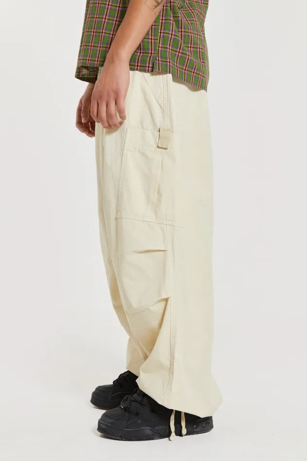 Men Jaded London Parachute Pants Ecru Parachute Cargo Pants