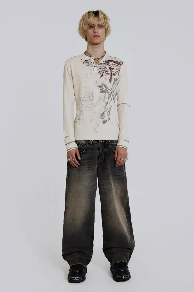 Men Jaded London TShirts Sanctified Waffle Henley