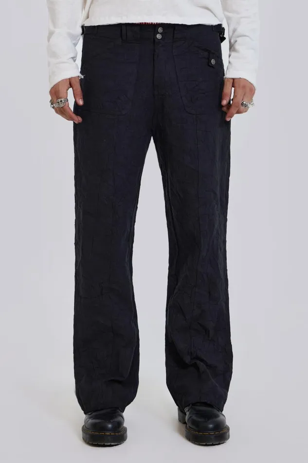 Men Jaded London Trousers Black Creased Pants