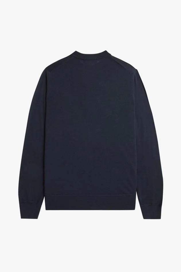 Men Knitwear Fred Perry Fine Knit Long Sleeve Henley Shirt Navy