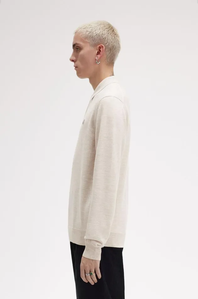 Men Knitwear Fred Perry Long Sleeve Knitted Shirt Porridge Marl