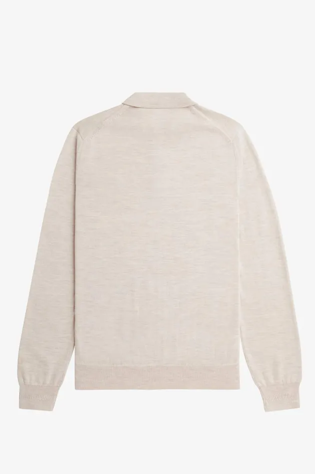 Men Knitwear Fred Perry Long Sleeve Knitted Shirt Porridge Marl