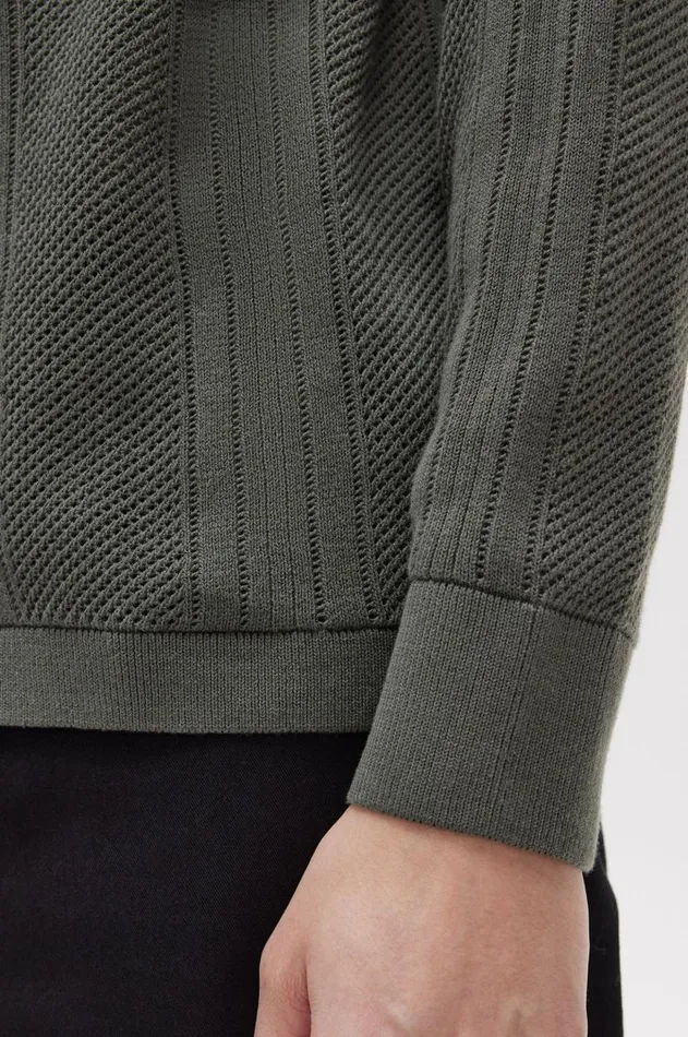 Men Knitwear Fred Perry Pointelle Panel Long Sleeve Knitted Shirt Field Green