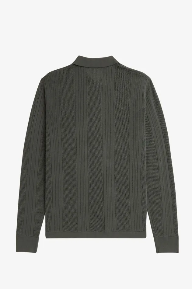 Men Knitwear Fred Perry Pointelle Panel Long Sleeve Knitted Shirt Field Green
