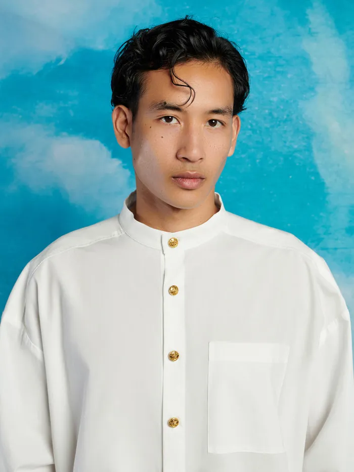 Men Lincoln Neck Tie Shirt Pearled White Sister Jane Shirts