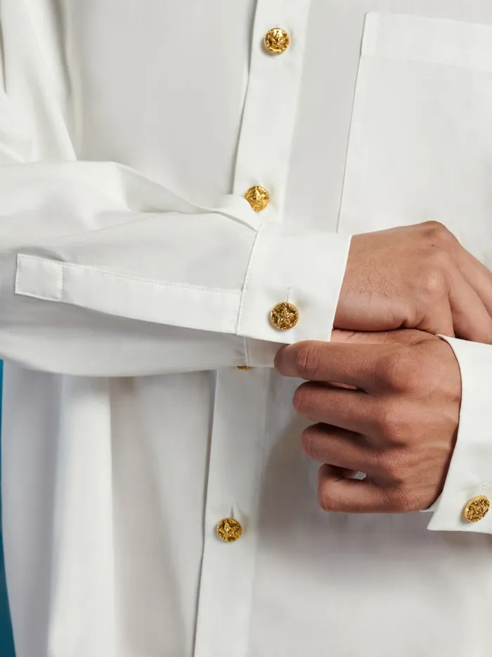 Men Lincoln Neck Tie Shirt Pearled White Sister Jane Shirts