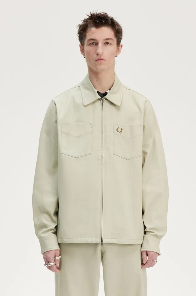 Men Overshirts Fred Perry Twill Zip Through Overshirt Light Oyster
