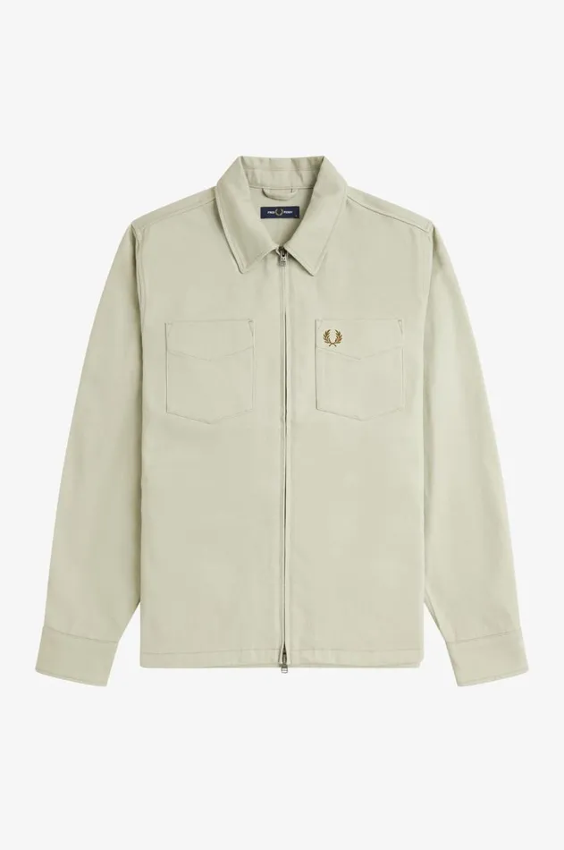 Men Overshirts Fred Perry Twill Zip Through Overshirt Light Oyster
