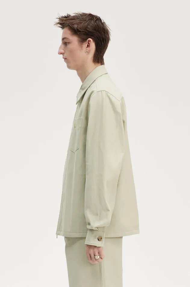 Men Overshirts Fred Perry Twill Zip Through Overshirt Light Oyster