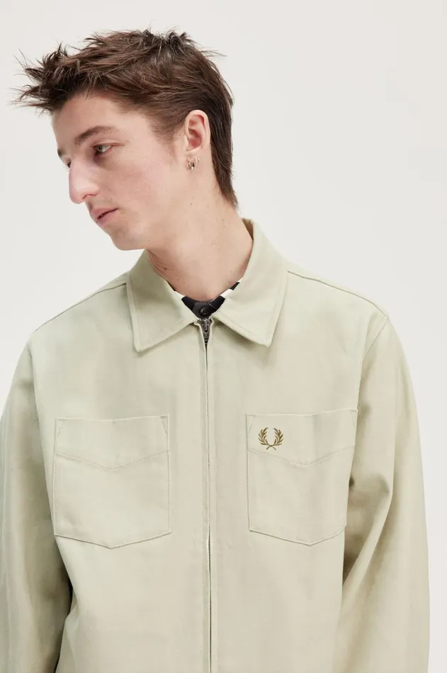 Men Overshirts Fred Perry Twill Zip Through Overshirt Light Oyster