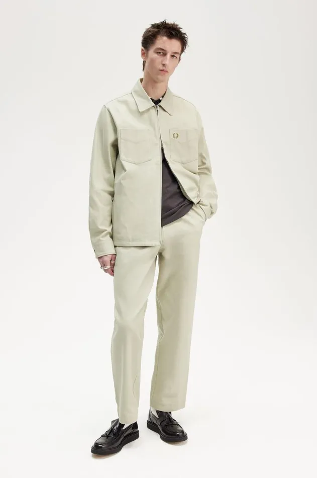 Men Overshirts Fred Perry Twill Zip Through Overshirt Light Oyster
