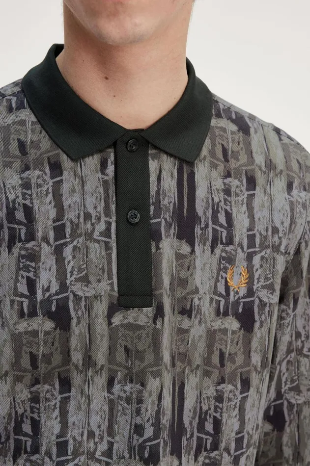 Men Polo Shirts Fred Perry Abstract Print Polo Shirt Night Green