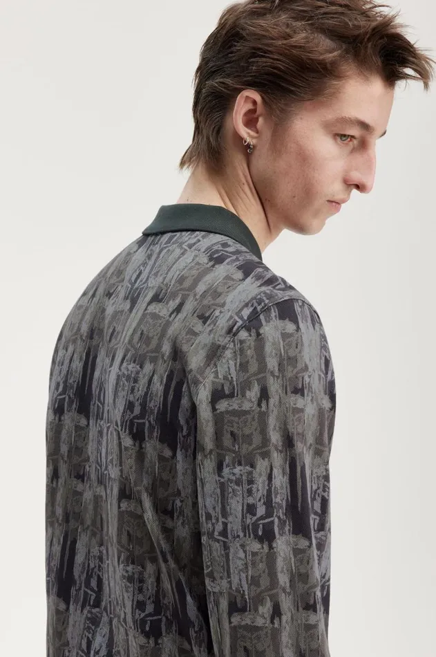 Men Polo Shirts Fred Perry Abstract Print Polo Shirt Night Green